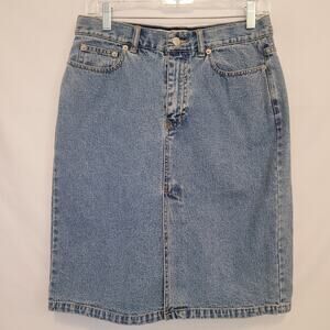 Tommy Hilfiger Jeans Pencil Skirt 100% Cotton Size 8 Front Slit Midi